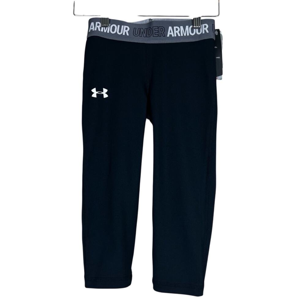 NWT Under Armour HeatGear Leggings Girls S Black Stretch‎ Athleisure